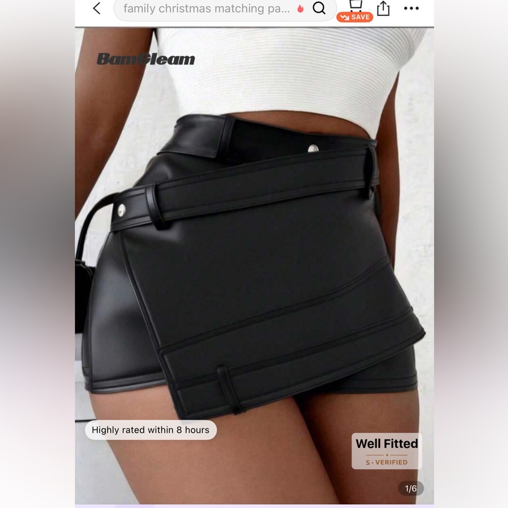 Black Faux Leather Mini Skort